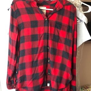 American Eagle Navy & Red Flannel Button Down
